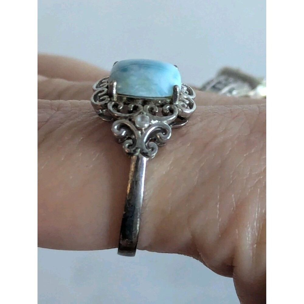 Sterling Silver Larimar Rectangular Ring - Blue, Size 10 - Picture 6 of 6